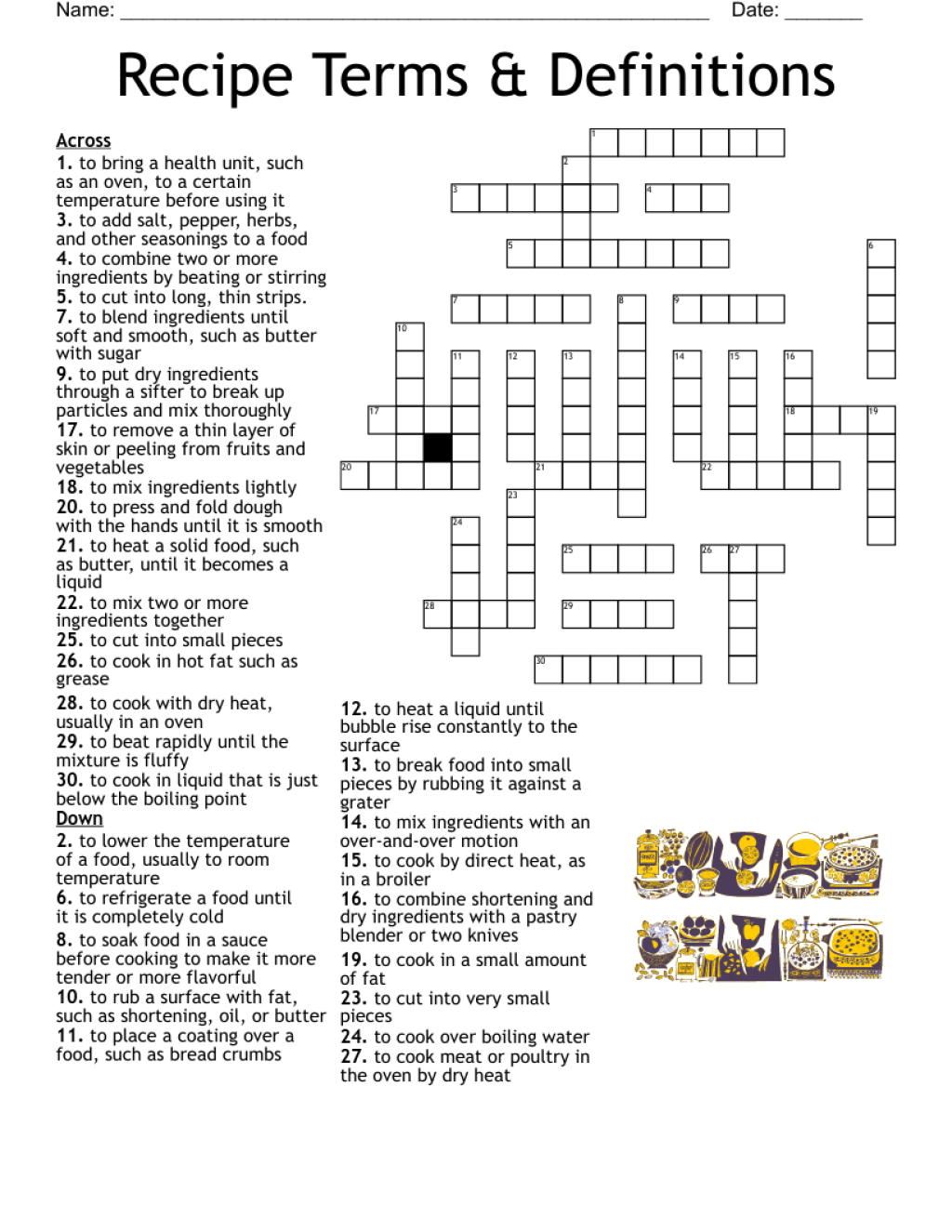 Picture of: Recipe Terms & Definitions Crossword – WordMint