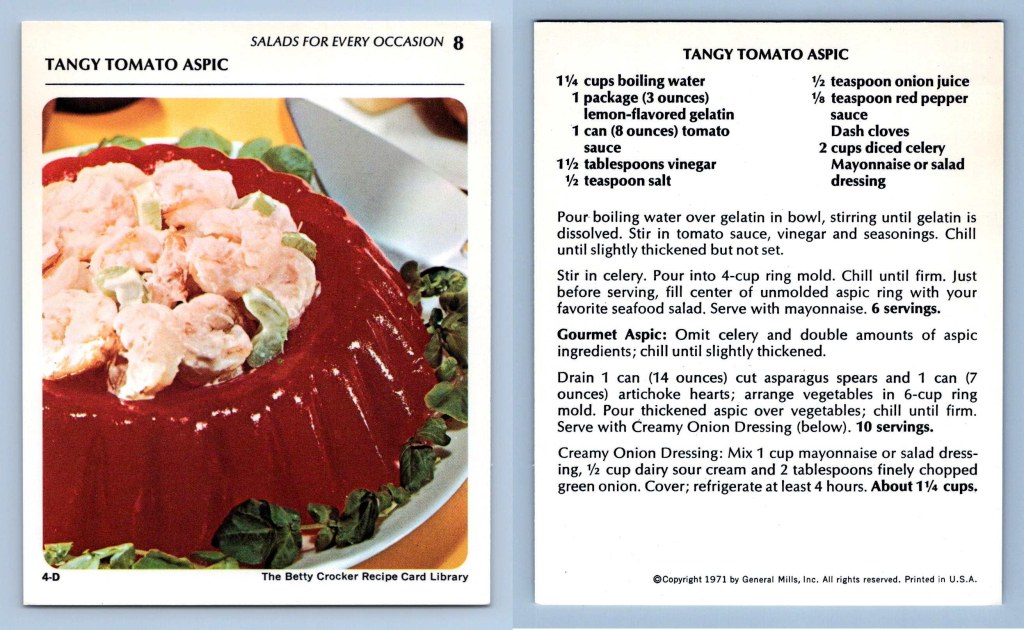 Picture of: Tangy Tomato Aspic # Salads Betty Crocker  Recipe Card